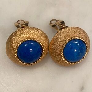 Gold and Blue Stone Earrings